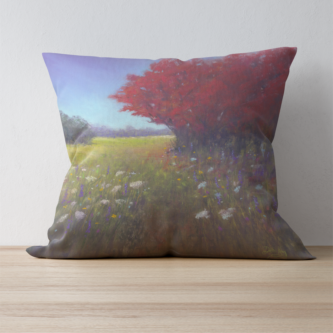 'Red Tree Meadow' Double Sided Design Cushion