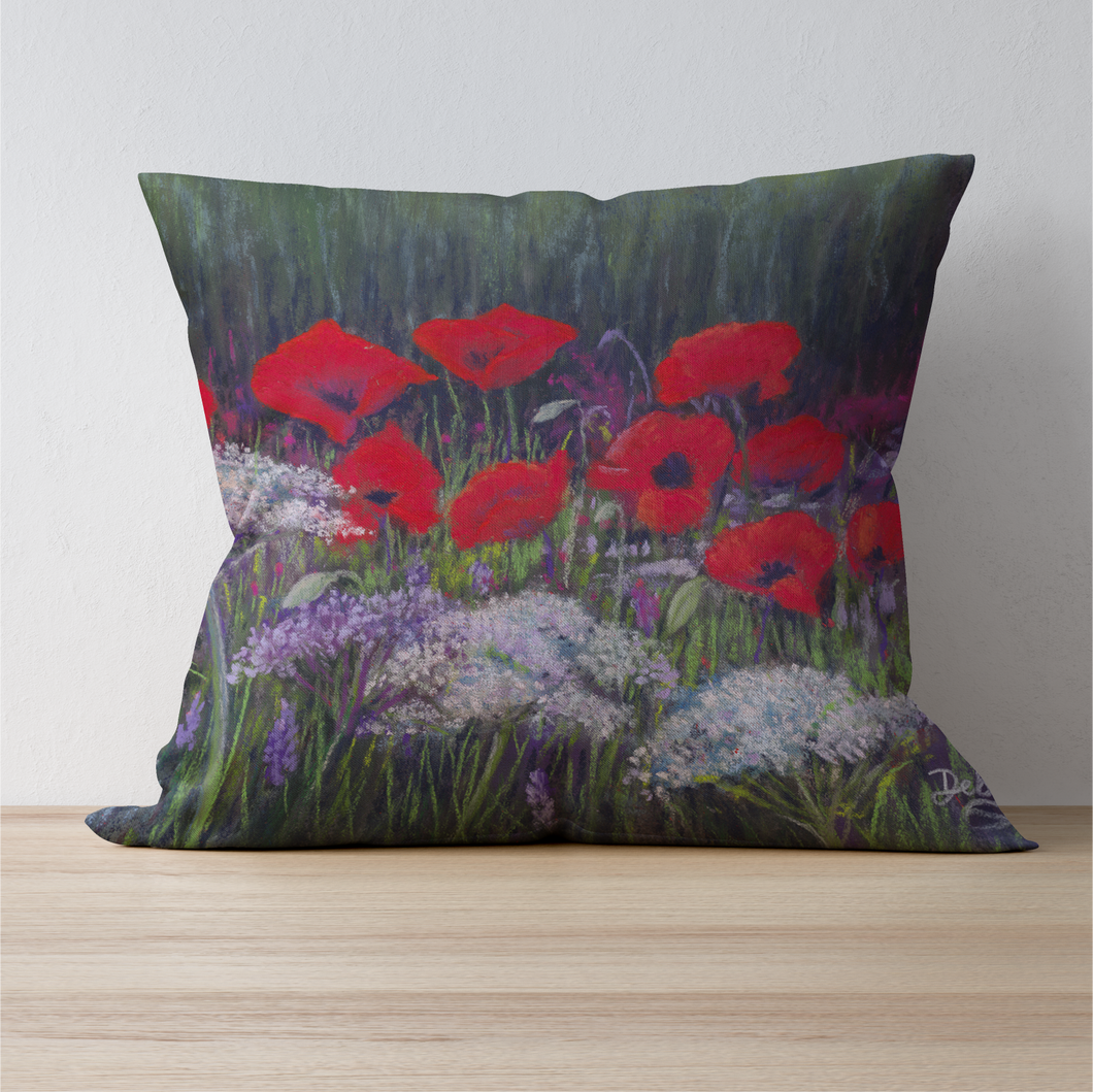 'Wild Flowers & Poppies' Double Sided Design Cushion